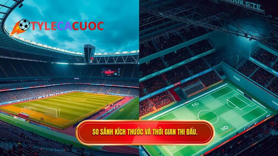 1. Sự khác biệt về kích thước sân và thời gian thi đấu